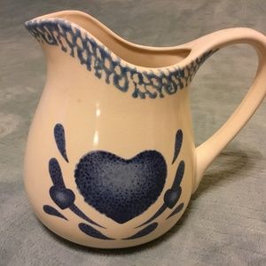 Pottery cream, blue & white pitcher
